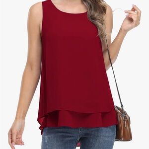 NWT Jouica Sleeveless Chiffon Tank Top in Dark Red